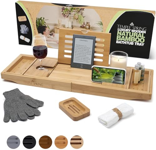 Temple Spring Badewannenablage, Badewannenablage Holz für badewannen zubehör, Badewannenbrett, Badewannentablett zur badewanne zubehör, Bambus tablett, badezimmermöbel für badaccessories -Naturholz