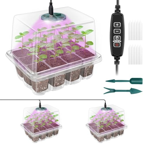 Qoolife Zimmergewächshaus Anzuchtkasten, Mini Gewächshaus Anzucht Set mit erhöhten Deckel, Setzling Starter mit Pflanzenlichter mit vollem 2 Stück (Transparent)