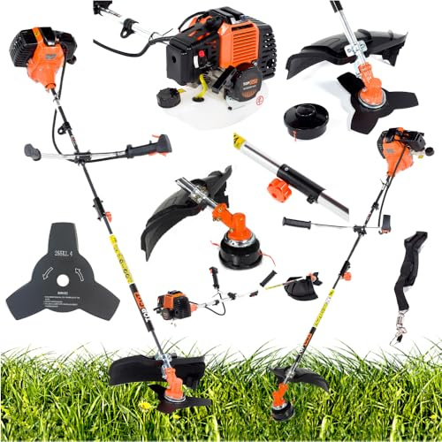 TOP CUT Benzin Motorsense 51,7 cm³ -2-Takt - Freischneider & Rasentrimmer mit Messer - Fadenspule und Schultergurt - Multifunktional & Ergonomisch