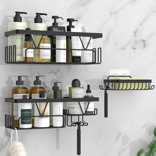 KEGII Duschablage ohne Bohren, 3 Stück Duschregal Badezimmer Regal Organizer, Badregal Duschkorb Schwarz