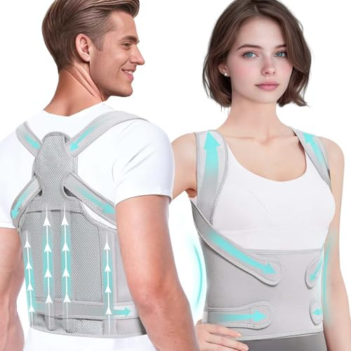 MUMIK Rücken Geradehalter, Upgrade Haltungskorrektur Rücken Herren Damen (Grau, M)