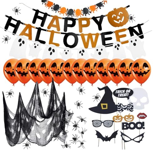 XXL Halloween Deko Set - für Gruselige Dekoration Indoor & Outdoor wie Spinnenetz