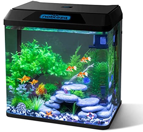 Nobleza - 30L Mini Aquarium Komplettset, Nano Aquarium Stabiles Einsteigerbecken mit LED-Beleuchtung und Eingebautem Filtersystem, Schwarz