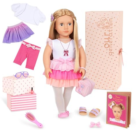 Our Generation Thea 46 cm Mode-Starterpuppe mit Schleifenmotiv | 46 cm große Puppe mit 3 Outfits, Accessoires, Style-Guide und Geschenkbox; leicht umzuziehen, Thea; 3+ Jahre