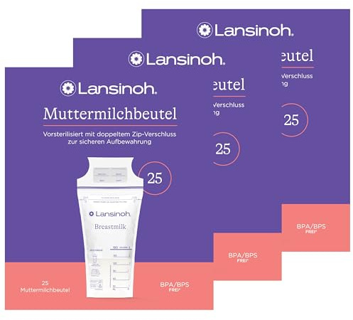 Lansinoh Muttermilchbeutel - 75 Stück - zum sicheren Aufbewahren und Einfrieren von Muttermilch - hygienisch & platzsparend