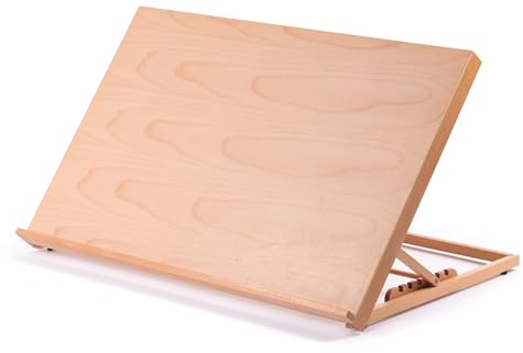 ZEICHENTISCH Workstation | Buchenholz | Zeichenplatte, Zeichenbrett, Tischstaffelei für Malvorlagen bis DIN A3