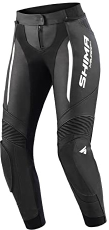 SHIMA Miura 2.0 Motorradhose - Leder, Damen, Sporthose mit Hüft- und Knieprotektoren, perforiertes Leder, elastische Einsätze, für 2-teilige Kombi (40, Schwarz/Weiß)
