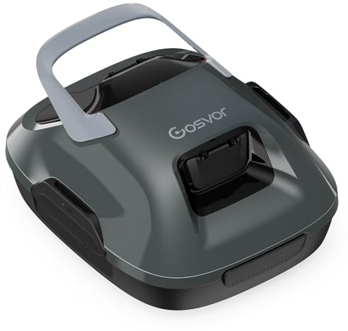 Gosvor Poolroboter Akku, Automatischer Poolreiniger mit Doppelmotor, bis zu 90 Min. Betriebszeit, Benutzerfreundlich, 3,4kg Leicht, Kabelloser Poolsauger Ideal für Flache Pools bis zu 80㎡, Grau
