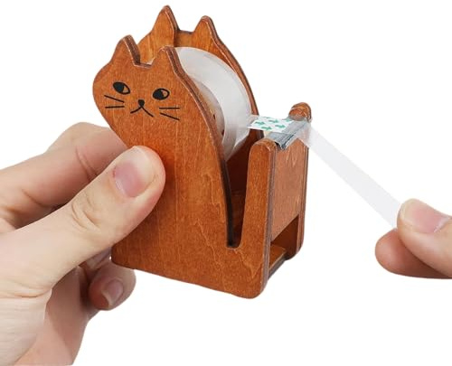 LWLWA Klebebandabroller, Katzenförmiges Tischabroller, Braun | Klebestreifen Abroller Aus Lindenholz, Klebebandabroller Kinder Mit 1 Rolle Klebeband, für Tischaccessoires und Diy