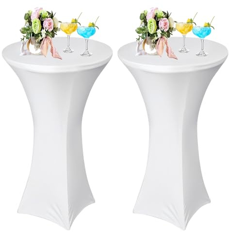 AMFUN 2er-Set Stretch Stehtisch Hussen, Stehtisch Hussen, Verstärkung im Fußbereich, Quadrat Ecken Stehtischhussen für Bar, Hochzeit, Cocktail-Party, Bankett, Stretch（80×110cm, Weiß ）