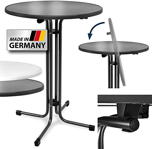 Beautissu Stehtisch Klappbar 80 cm Sylt – Stehtisch Outdoor Höhenverstellbar Hitze- & Wetterbeständig leichte Montage TÜV – Klapptisch Partytisch Kratzfest Bartisch Bistrotisch Outdoor Rund Anthrazit