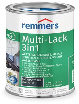 Remmers Multi-Lack 3in1 anthrazitgrau (RAL 7016), 0,75 Liter, Wetterschutzfarbe, Metallschutzlack & Buntlack auf Wasserbasis für Holz, Metall & PVC