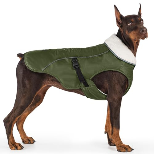 EMUST Winterhundemantel, wasserdicht, Verstellbarer Hundemantel, für kleine/mittlere bis große Hunde, für den Winter, Grün, L