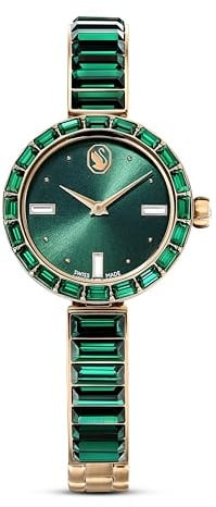 Swarovski Matrix Bangle Uhr, Grüne, Analoge Armbanduhr mit Kristallarmband, Champagne-Vergoldetem Finish und Edlen Kristallen, Armbandlänge: 13-19 cm, Armbandbreite: 0.9 cm