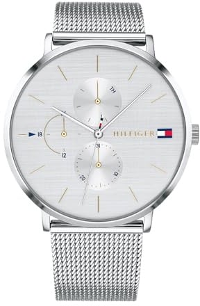 Tommy Hilfiger Multi Zifferblatt Quarz Uhr für Damen mit Silbernes Edelstahl-Mesh-Gliederarmband - 1781942