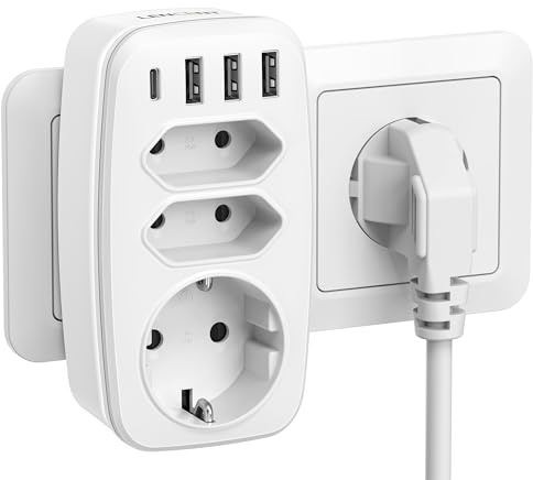 LENCENT Mehrfachstecker für steckdose Steckdosenadapter 7 in 1 USB Stecker | 3 Fach Mehrfachsteckdose Doppel Euro, 1 Schuko 4000W, Doppelstecker mit USB C, Doppelsteckdose Steckdosenverteiler für Wand