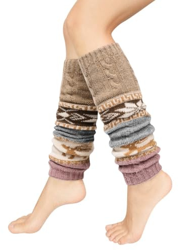 Tuopuda Stulpen Damen Lange Winter Beinwärmer Gestrickt Verdicken Beinstulpen Böhmen Beinwärmer Kniestrümpfe Leg Warmers Strümpfe Weihnachtsstrümpfe, Khaki Elch