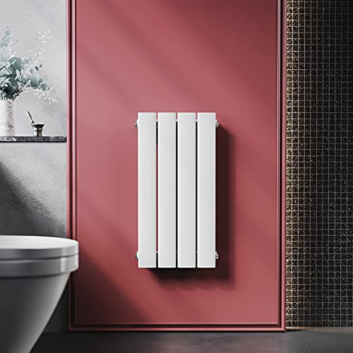 ELEGANT Heizkörper flach 600 x 311 mm weiß klein vertikal Flachheizkörper für Badezimmer Badheizkörper einlagig Design Heizkörper mit Mittelanschluss