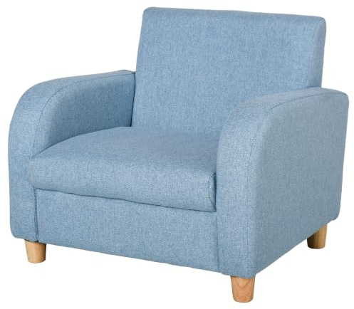 HOMCOM Kindersessel Leinen-Optik für Kinder 3-5 Jahre 49 x 45 x 44 cm Blau | Kindersofa, Massiven Holzfüßen, Sessel aus Schaumstoff, Kinderstuhl, Kinderzimmer, Spielzimmer