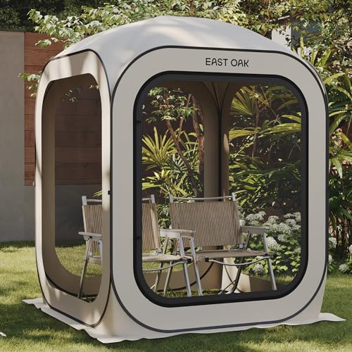 East Oak Pop Up Zelt für 1-2 Personen, Mini Pavillon Faltbar, Zelte für Camping, Garten, Terrasse, Wurfzelt Wasserdicht, UPF 50+ UV Schutz, 360° Belüftung, Anti Moskito, mit Tragetasche, Beige