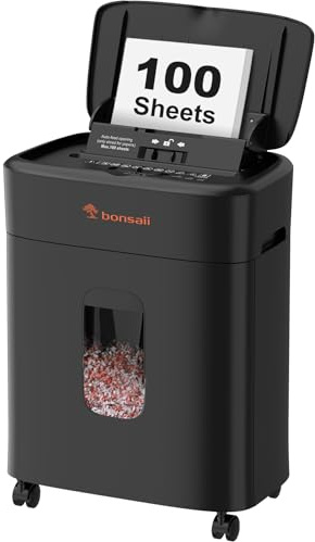 Bonsaii 100 Blatt Aktenvernichter mit Automatischer Zuführung, Mikroschnitt Schredder Aktenvernichter P4 mit Anti-Stau, Bis zu 30-Minuten-Dauerbetrieb, 16L-Behälter, für zu Hause und im Büro, C231-D