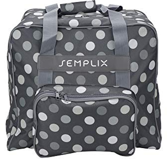 SEMPLIX Overlocktasche/Coverlocktasche Polka Dots, Groß, Stabil, für Transport/Aufbewahrung Aller gängiger Maschinen Anthrazit/Grau 44x38x33cm