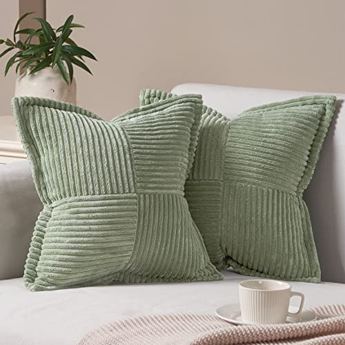 Topfinel Kissenbezug 40x40 grün 2er Set Kordsamt Frühling Kissenbezüge Kissenhülle Dekorative Kissenbezug Sofakissen Couchkissen Dekokissen Deko Kissen für Sofa Wohnzimmer Schlafzimmer