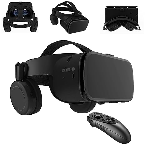 LONGLU VR Headset für Telefon Virtual Reality Headsets mit Fernbedienung, Mobile VR 3D Video Brille Brille für Filme & Spielspiele, kompatibel für iPhone Android Handys (schwarz)