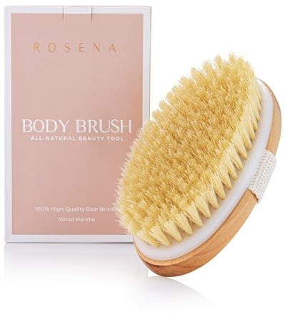 Dry Brushing Körperbürste – Am besten zum Peeling trockener Haut, Lymphdrainage und Cellulite-Behandlung – Bio-Spa-Peeling- und Massage-Peelingbürste mit natürlichen Wildschweinborsten (oval)