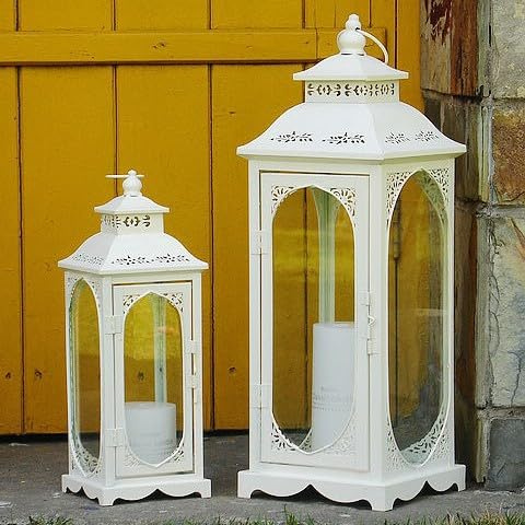 2er Laternen Set | Gartenlaterne | Deko Laternen für draußen & drinnen | Balkon & Garten | Retro Windlicht für Kerzen, Windlicht Wohndekoration Weihnachtstag Halloween Kerzenhalter (Weiß)