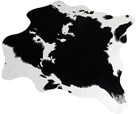 RCMeet Kuhfell-Teppich Rutschfester Kunstfell Teppich, 140 x 160 cm Faux Rindsleder Drucken Mat für Wohnzimmer Schlafzimmer Büro Stuhl Sofa (Kuh-Schwarz, 140x160cm)