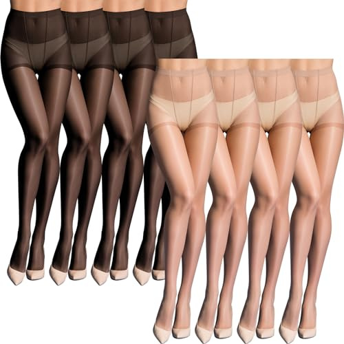 Apricitie 8 Paar Bauchweg Strumpfhosen Damen Transparente Feinstrumpfhose | 15 DEN Durchsichtig Shape Strumpfhose Damen mit Tummy Control Hohe Taille Butt Lift für Frauen, Einheitsgröße