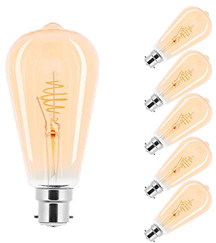 NCC-Licht 5x LED Lampe 2,5W Extra Warmweiß 2000K | Spiral Filamentlampe aus goldenem Glas in Vintage-Optik, gemütliches Licht ideal für Wohnbereiche und Deko