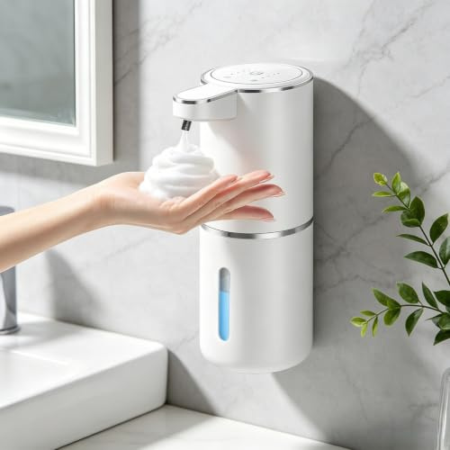 Dalugo No Touch Schaumseifenspender Sensor 380mL USB Wiederaufladbar, Automatischer Seifenspender Mit Wandbefestigung, IPX5 Wasserdicht Elektrisch Weiß für Badezimmer Küche