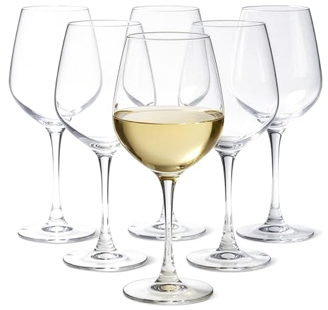 Amazon Basics Stiel-Weißweingläser, 6-Teiliges Set, 354,9ml, Spülmaschinenfest