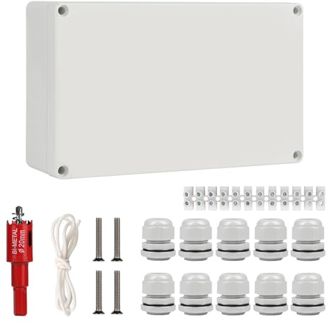 CPROSP Abzweigdose IP66 Feuchtraumdosen Aufputz-Abzweigkasten 200×120×55 mm | Wasserdicht; für Ø 6-12 mm; mit 10x Kabelverschraubungen; Abzweigdose Obo mit Lochsäge 20 mm