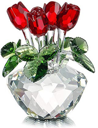 Kristallrose Glasrose Figur Briefbeschwerer Sammlerstück Ewige Rose Deko | Handgefertigte rote Kristallrose Glasrose Ornament Briefbeschwerer für Wohnzimmer Büro Vitrine Tischdeko Geschenk für Frauen