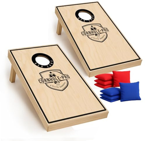 Offizielles Cornhole Spiel aus Holz – 90×60 cm – Premium Holzbretter – Komplettes Set mit 2 Boards + 8 Säckchen – Robustes Wurfspiel für draußen, Garten, Strand & Events – Original Corner