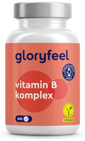 Vitamin B Komplex Tabletten 200 Stück (7Monate) - Alle 8 B-Vitamine in 1 Tablette - B1, B2, B3, B5, B6, B7, B9, B12 - vegan & ohne unerwünschte Zusatzstoffe - Laborgeprüft & in Deutschland entwickelt