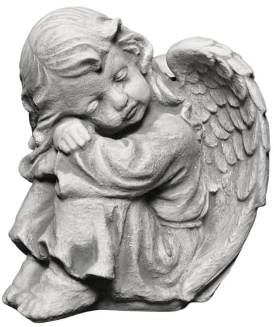 gartendekoparadies.de Schlafender Engel Grabengel, Steinfigur, Grau, Frostsicher aus Steinguss für Außenbereich, H. 23 cm, 6 kg