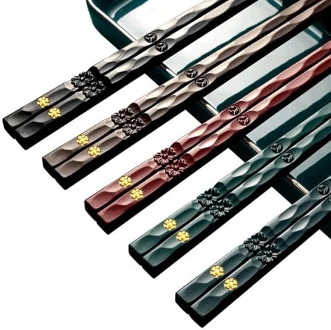 JEYORZY 5 Paar wiederverwendbare Essstäbchen, spülmaschinenfeste Stäbchen, hochwertige Essstäbchen, hochwertiges Geschenkset