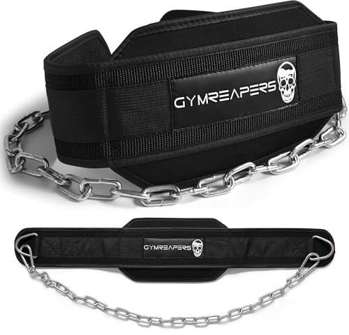 Gymreapers Dip-Gürtel mit Kette für Gewichtheben, Klimmzüge, Dips – strapazierfähige Stahlkette für zusätzliches Krafttraining (schwarz)