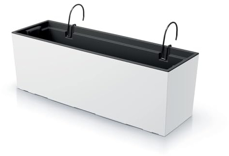 R.G. Blumenkasten Blumentopf Balkonkasten mit Aufhängung Pflanzkasten Halter Blumenkübel Urbi Case Blumenkasten Matt Finish Pflanzeinsatz (600 Weiß Halterungen)