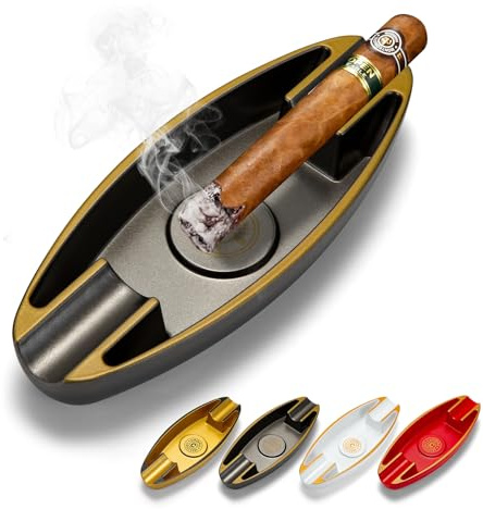 CIGARLOONG Aschenbecher Portable Reise 2 Slot für Haushalt Desktop Patios Innen Outdoor Büro Dekoration Zigarren Aschenbecher (Schwarz)