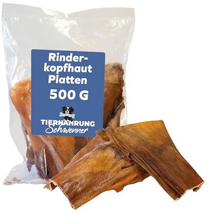 Tiernahrung Schwenner Rinderkopfhautplatten Hunde, 500g, getrocknet | Zahnpflege Hund, Kauartikel naturbelassen, aus Deutschland, BARF-geeignet, Kauknochen