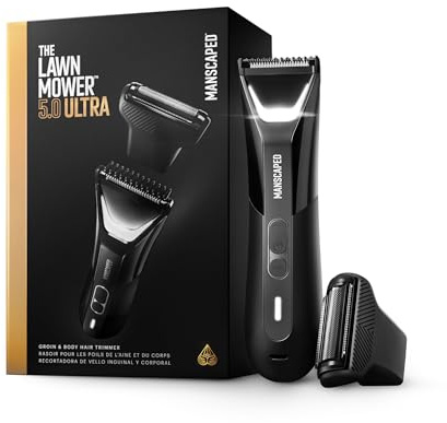 The Lawn Mower® 5.0 Ultra von MANSCAPED®: SkinSafe® Intim- und Körperhaartrimmer Mann, Bodygroomer, Zwei Funktionen - Trimmen und Glattrasur, Haarentfernung, Wasserdicht, Akku betrieben, Mit Etui