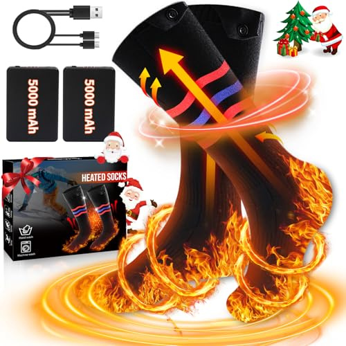 Multper Beheizbare Socken Damen Herren, 5V 5000mAh Wiederaufladbare Heizsocken, 3 Heizstufen Beheizte Socken, Fußwärmer Warme Socken für Outdoor Skifahren Radfahren Winter Camping Wandern