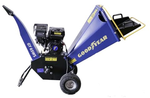 Goodyear - Benzin-Asthäcksler, 6,5 PS, 4.100 W, Bio-Schredder, Stahlrahmen, große pneumatische Räder, Gartenzweige, Zweige und trockene Blätter, Durchmesser Schnitt 100 mm