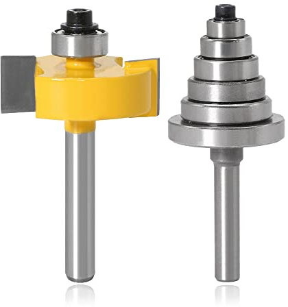 Mesee 8mm Schaft Rabbeting Bit Set, Rabbet Oberfräser, T-Nut-Falzfräser mit 6 einstellbaren Lagern, Tiefen 9,52mm, 12,7mm, 15,9mm, 19,05mm, 22,2mm und 28,6mm Bündigfräser für Holzgravierwerkzeuge