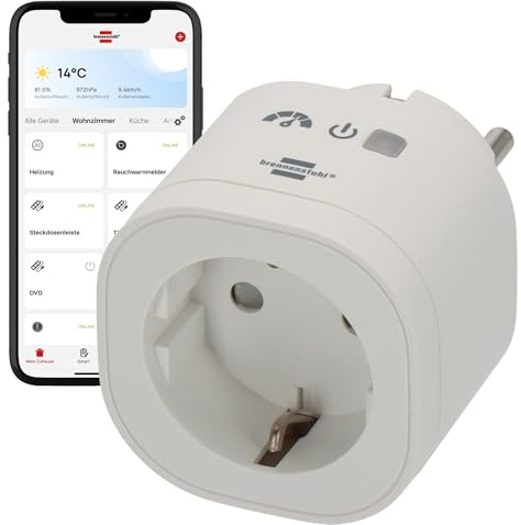 Brennenstuhl Connect WiFi Steckdose WAE 3600 XS01 mit Energiemessung | Smarte Steckdose 2.4 GHz kompatibel mit Alexa und Google Assistant, Matter, smart Plug mit Zeitschaltuhr, kostenlose App